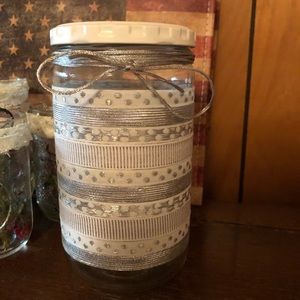 Shabby Chic White & Silver Glass Jar/ Vase